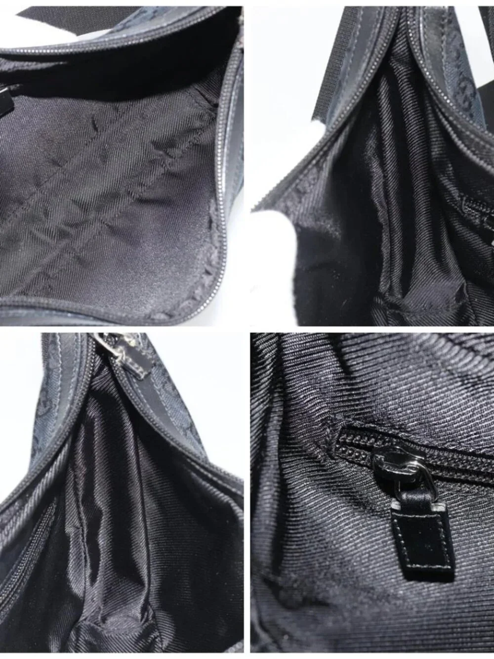 GUCCI GG Canvas Shoulder Bag Black Silver 019 0433 3444 Auth ka4995